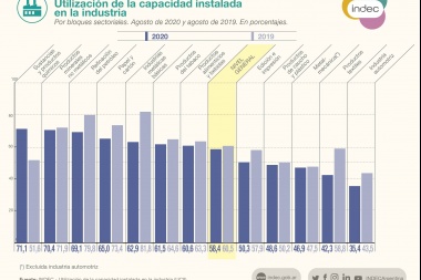 Según el INDEC, la industria utilizó 58,4% de su capacidad instalada durante agosto
