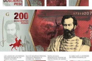 Martín Miguel de Güemes será homenajeado en el nuevo billete de $200