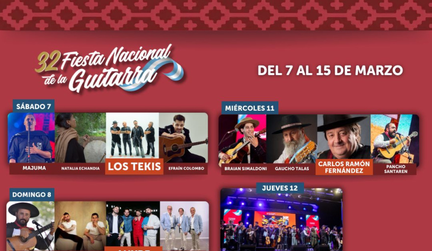 Dolores: La Fiesta Nacional de la Guitarra anunció a Jorge Rojas, Los Tekis, Ahyre, Roze y la Peña Folclórica más grande del país